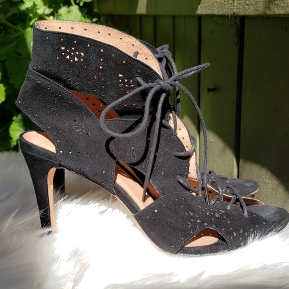 Joie Black Heels Leather Suede Lace Sandals 9 - Picture 14 of 15